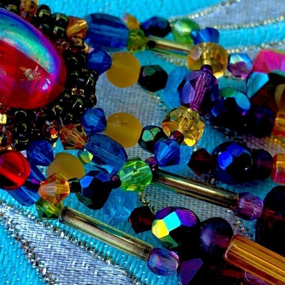 Multi color glass artisan beaded festoon chandelier earrings clip back red - Picture 6 of 10